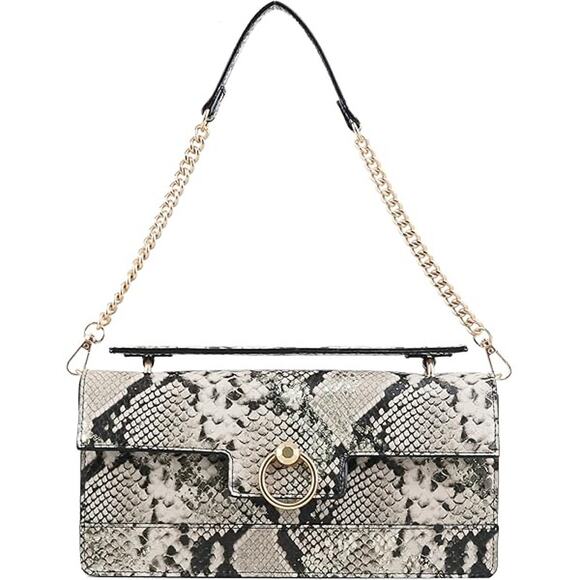 Jessica Simpson Brooke Clutch Python Shoulder Bag With Gold Chain Strap - Picture 1 of 9